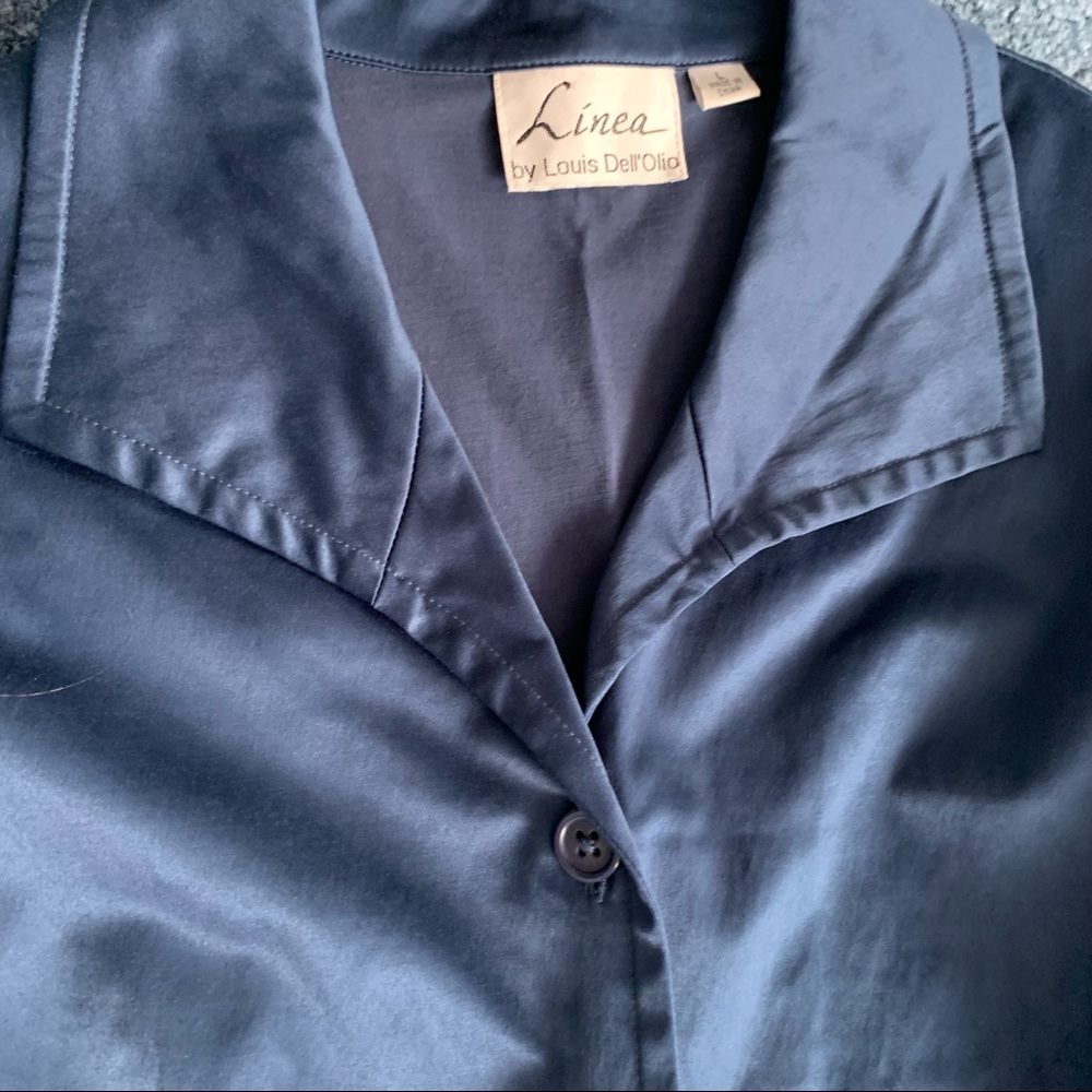 Linea by Louis Dell'Olio Blue Shiny Blazer Jacket Shirt - Picture 5 of 11